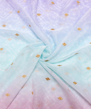 Pink Bandhani Embroidery Digital Print Chiffon Fabric